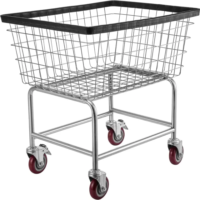 VEVOR Wire Laundry Cart, 2.5 Bushel Wire Laundry Basket with Wheels, Commercial