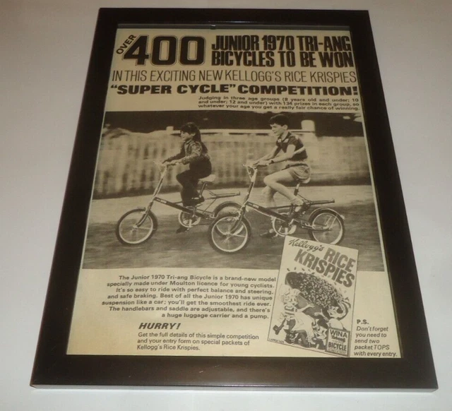 KELLOGGS RICE KRISPIES/TRIANG BICYCLES-1966 framed original advert