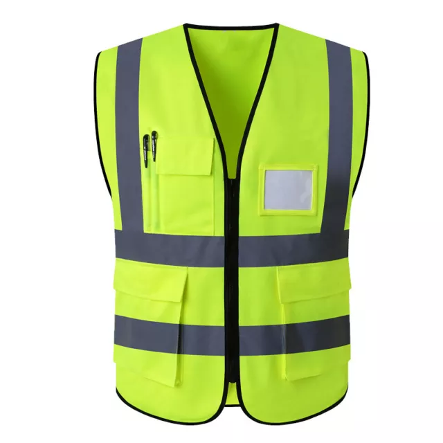 Hi Vis High Visibility Reflective Safety Vest with Zip Yellow Multi Pockets