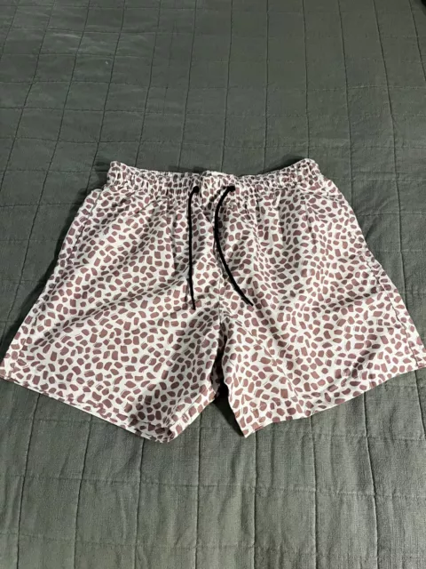 H&M Men's Leopard White/Pink Print Swim Shorts Trunks Size Small