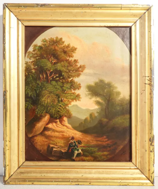 ⚜️ Antico Quadro Dipinto Olio Falconiere Paesaggio Firmato A. Camussi Epoca 1860
