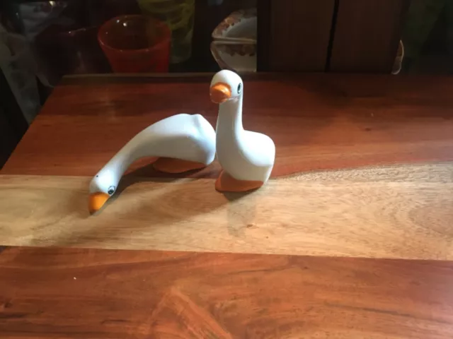 Set Of 2 Cute Small Unmarked Ceramic Porcelain White Duck Goose Figurines