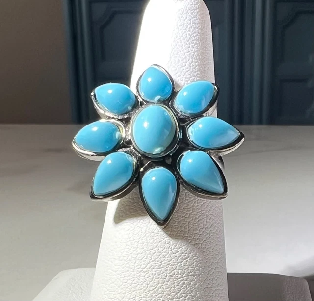 Fashion Ring Big Large Flower Floral Turquoise Cabochon Cocktail Size 8 #850