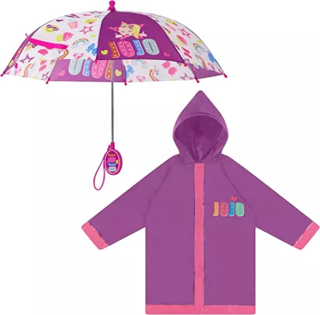 Nickelodeon Jojo Kids Umbrella with Matching Raincoat Poncho for Girls Ages 4-7