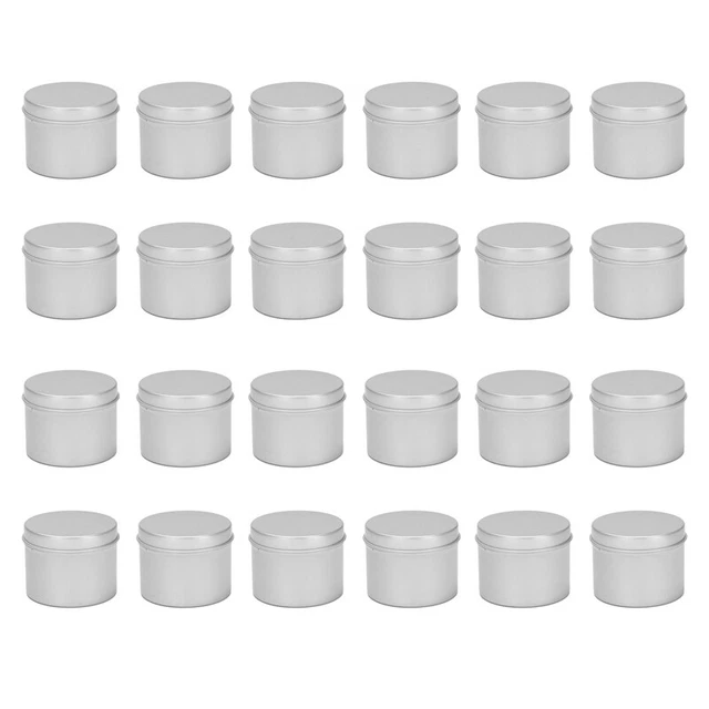 24 Round Pack Metallo Barattoli Box Stagno Nero nel Alluminio Vaso P5Z3
