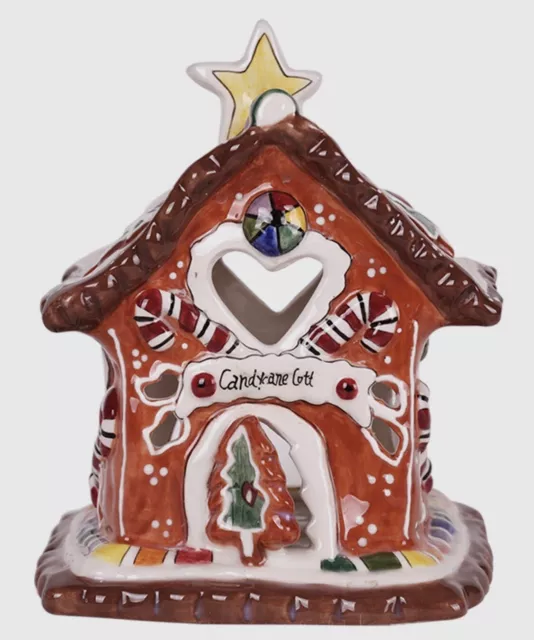 Blue Sky Clayworks Christmas CANDY CANE COTTAGE Tea Light Candle House NWT 6 x 5