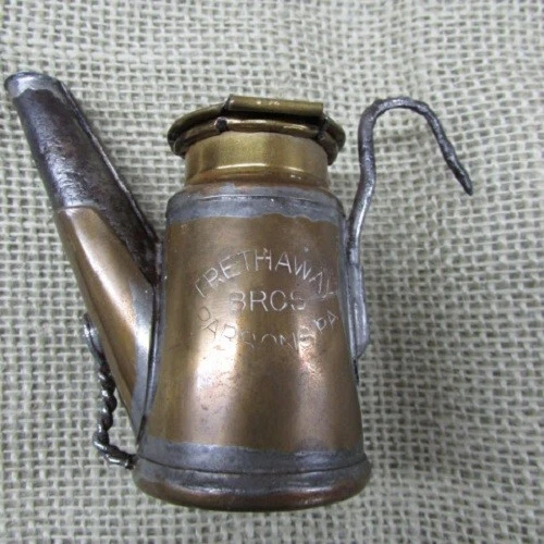 Antique Vintage Brass & Tin TRETHAWAY BROS. PARSONS PA Coal Miners Oil Wick Lamp