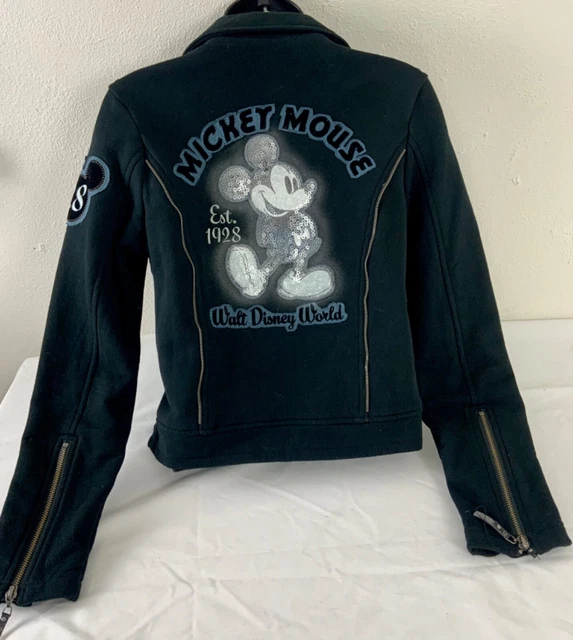 RARE Vintage Embroidered Mickey Mouse Moto cotton Jacket Disney womens  S