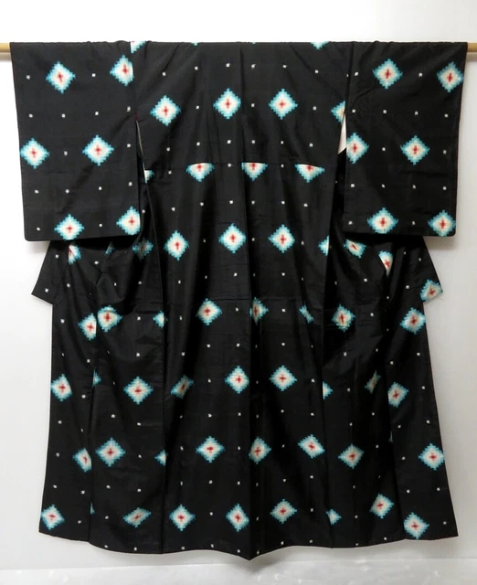0519T06z680 Vintage Japanese Kimono Silk MEISEN KOMON Black