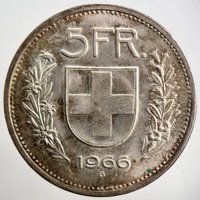 1966 Switzerland 5 Five Francs Silver Coin | Very High Grade | a3661