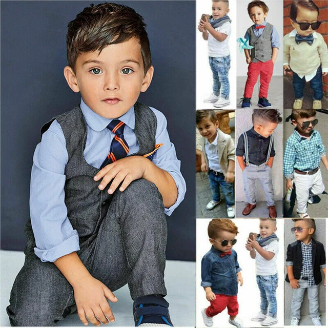 Kids Baby Boys Gentleman Outfit Set Shirts Jacket Pants Wedding Formal Costume~