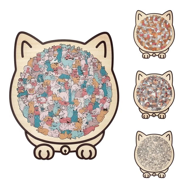 Puzzle De Madera Con Forma De Gato – 135 Piezas Escultura Animal – Regalo Para Amantes De Los Gatos Y Familias