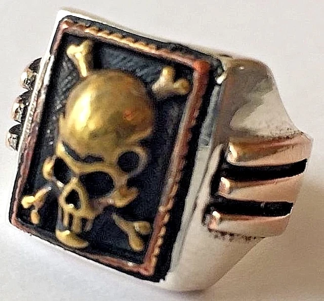 1930S 1940S 1950S Mexican Biker Novelty Art Deco Sides Skull Ring