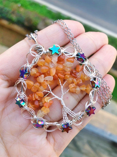 Red Aventurine Gem Tree Of Life Water-Drop Necklace Chakra Reiki Healing Amulet