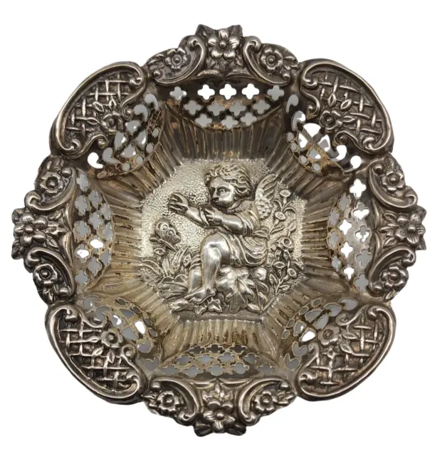 1898 Antique S. BLANCKENSEE & SON English Sterling Silver Pierced Pin TrayCHERUB