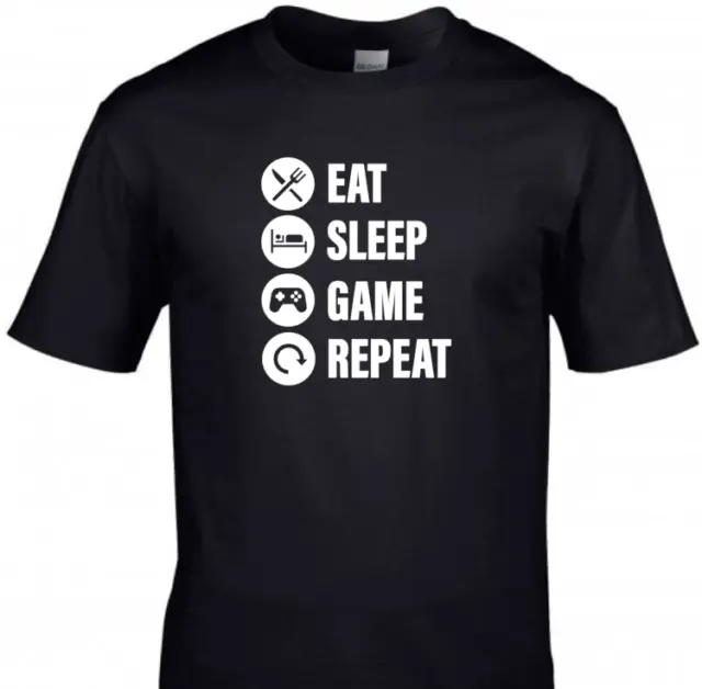 Eat Sleep Game Repeat Kids T-Shirt Funny Gaming Tee Top Gamer