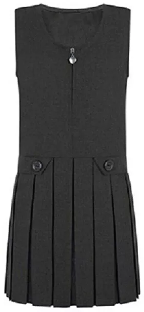 Girls School Uniform Pleated Front Heart Zip Pinafore Two Button WRAP OVER DRESS