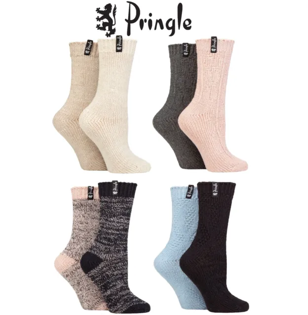 Ladies Boot Socks Classic Textured Pattern Wool Blend Fashion 2 Pair Pk- Pringle