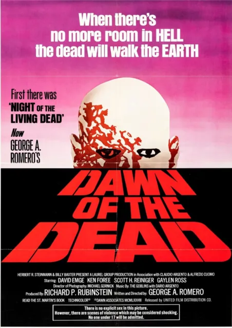 DAWN OF THE DEAD HORROR MOVIE POSTER Retro Classic Greatest Cinema Art Print A4