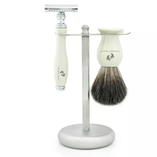 Premium Men's Wet Grooming Shaving Set-Gift Boxed Safety Razor & Brush Stand New