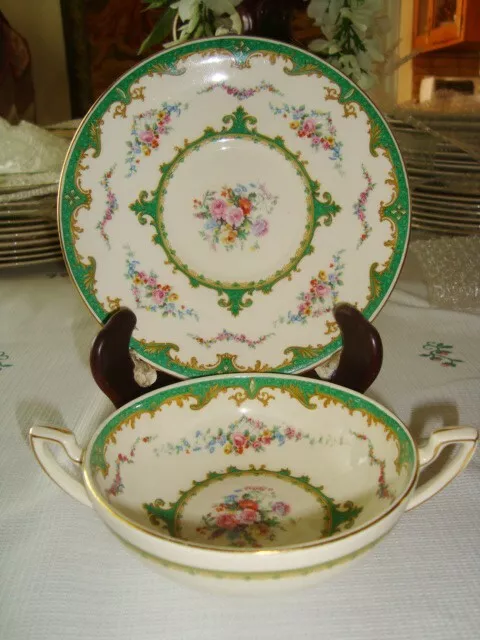 Set GREEN Myott Staffordshire SEVRES Plate & Fruit Bowl - Signed Roberts