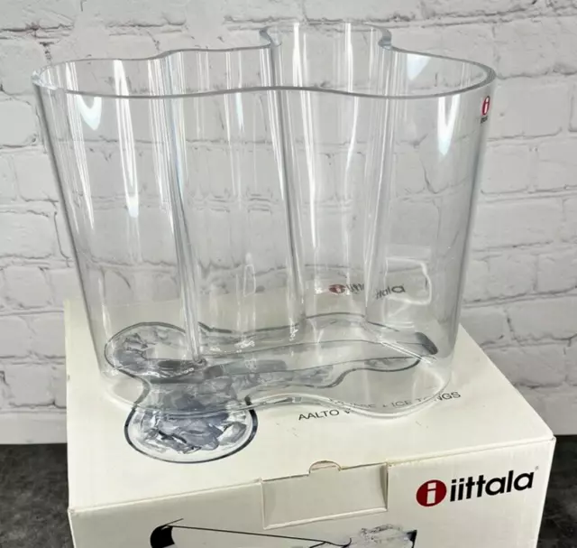 Iittala Alvar Aalto Clear Vase w/ Ice Tongs 160mm - NEW, Signed, Discontinued