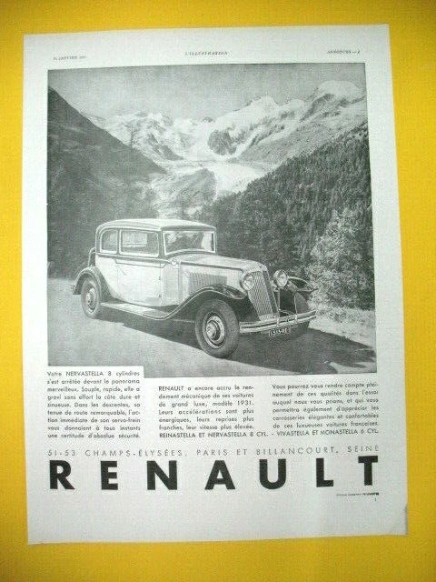 Publicite De Presse Renault Automobile Nervastella 8 Cylindres Panorama 1931