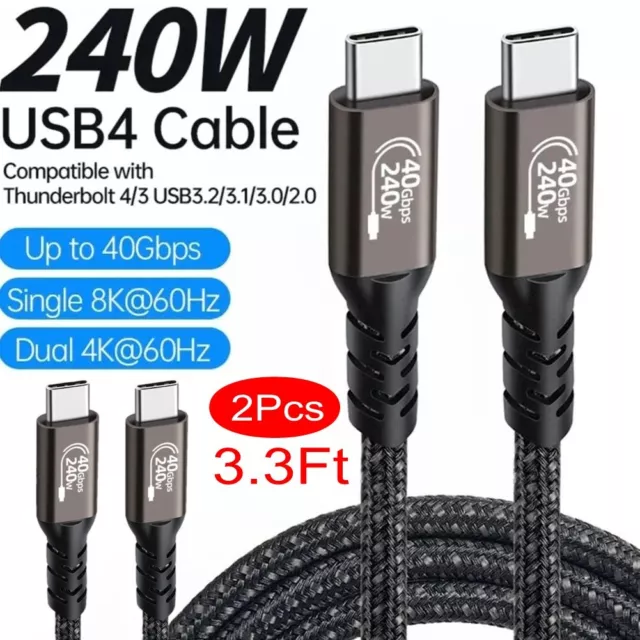 2X Thunderbolt 4 3 USB-C 4.0 Cable Charger Data 40Gbps PD 240W 8K Video Display