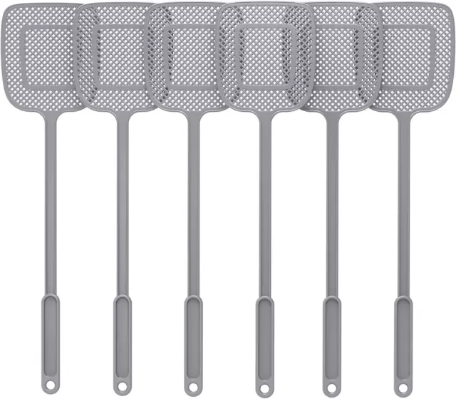 6 Pack Heavy Duty Long Handle Fly Swatter Plastic Material Gray Colour New