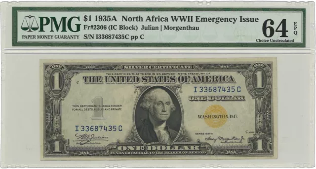 1935A $1 North Africa WWII Emergency Issue Fr#2306 PMG Ch UNC 64 EPQ