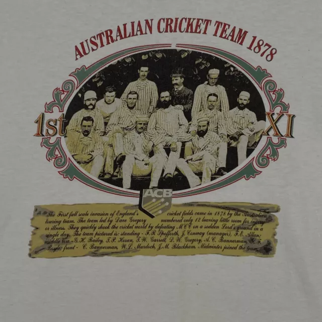 Vintage Australian Cricket Team 1878 ACB Mens Large T-Shirt White ISC 3