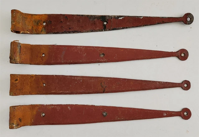LOT antique 4pc BARN wrought iron DOOR STRAP HINGES lancaster pa aafa RED PAINT