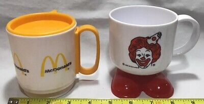2 McDonalds Travel Coffee Cups Ronald McDonald Whirley Industries 1980s Vintage