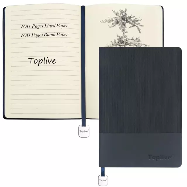 Toplive A5 Journal Notebook Blue Soft Flexible Leather Cover Premium Thick Lined