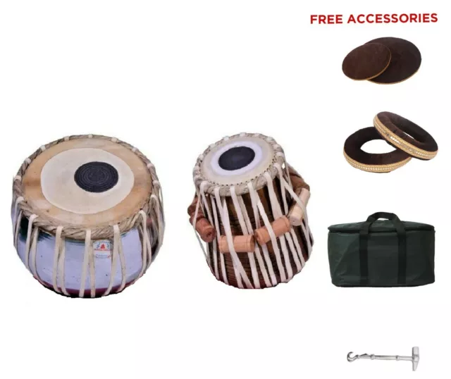 Steel Tabla Set Chrome Finish, Sheesham Wood Dayan Musical Instrument With Bag