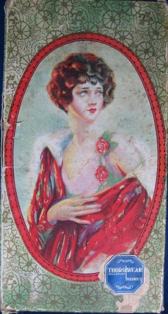 Antique Thorowear Advertising Hosiery Box Edwardian Woman Cover Art Gift BOX