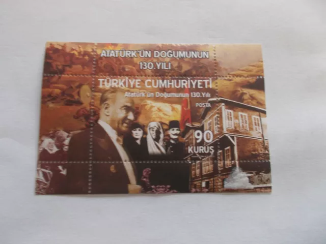 1 Timbre Turquie Bloc Turkiye Cumhuriyeti Ataturk Dogumunum 90 Kurus