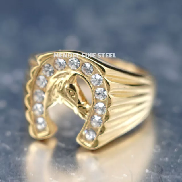 MENDEL Gold Plated Mens Womens Horseshoe Horse Shoe Ring For Men Size 6 7 8 9-13 2