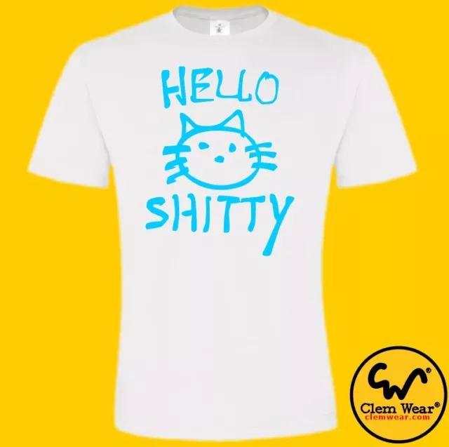 lustiges T-Shirt T-Shirt HELLO SH1TTY GRAFFITI dummer Humor Katze Kätzchen Parodie