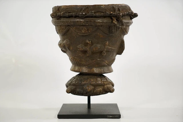 Authentic Senufo African Drum 11" with Base - Ivory Coast