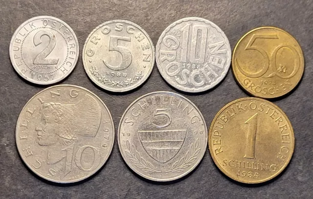Austrian 2, 5, 10, 50 Groschen 1, 5, 10 Schilling Coins Various Dates