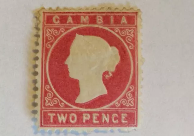 Timbre de Gambie (2p rose, Reine Victoria de 1880) N°7, valeur; 50€ Neuf