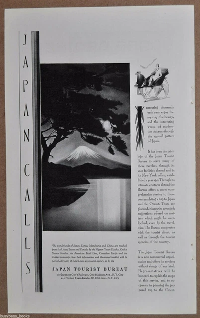 1930 JAPAN TOURISM advertisement, Mount Fuji, Japanese rickshaw, cruise ships