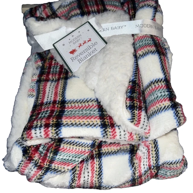 Modern Baby Reversible Fleece Blanket Red Plaid Christmas 30X40” New With Tags