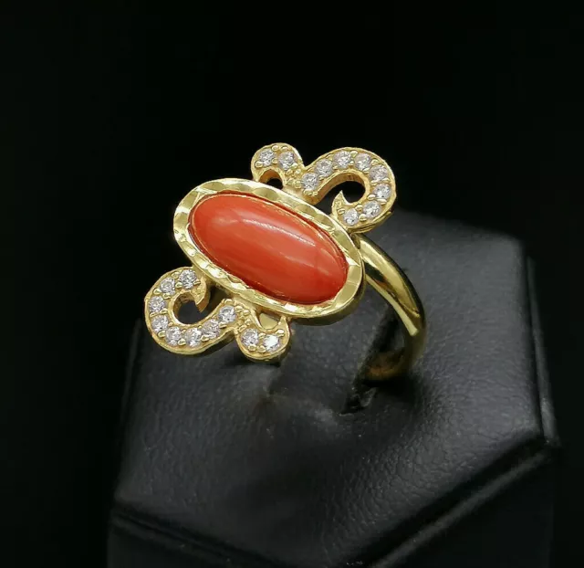 Bague pour Femme Avec Vrai Corail Rouge Et Argent 925 Bijou Fait En Italie