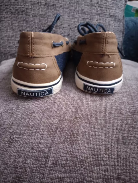 NAUTICA LACE UP Loafers Blue Denim + Brown Suede, Deck Boat Shoes Boys ...