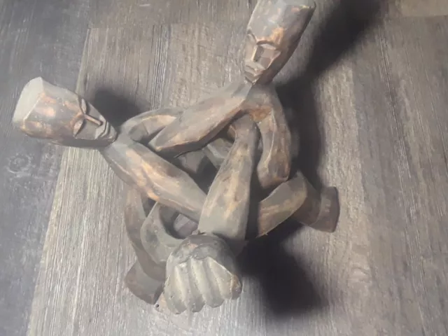 Interlocked Gods Wood Sculptue Brown 10 x 11"