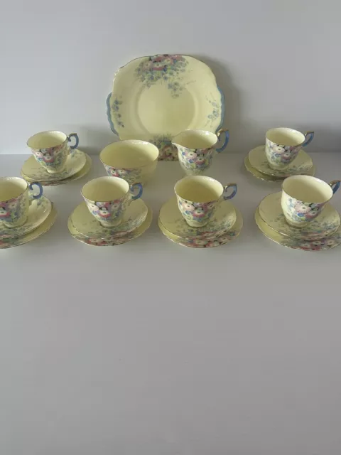 Vintage Crown Staffordshire Tea Set Yellow and Floral