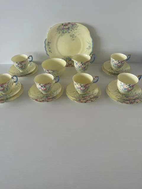 Vintage Crown Staffordshire Tea Set Yellow and Floral