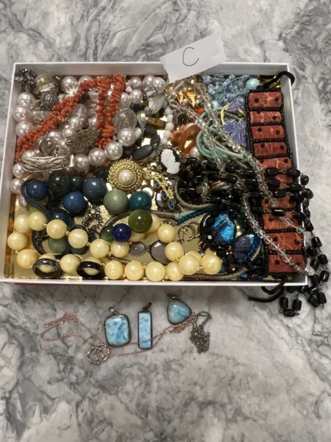 job lot vintage jewellery Mixed Items Silver Coral Etc Box C